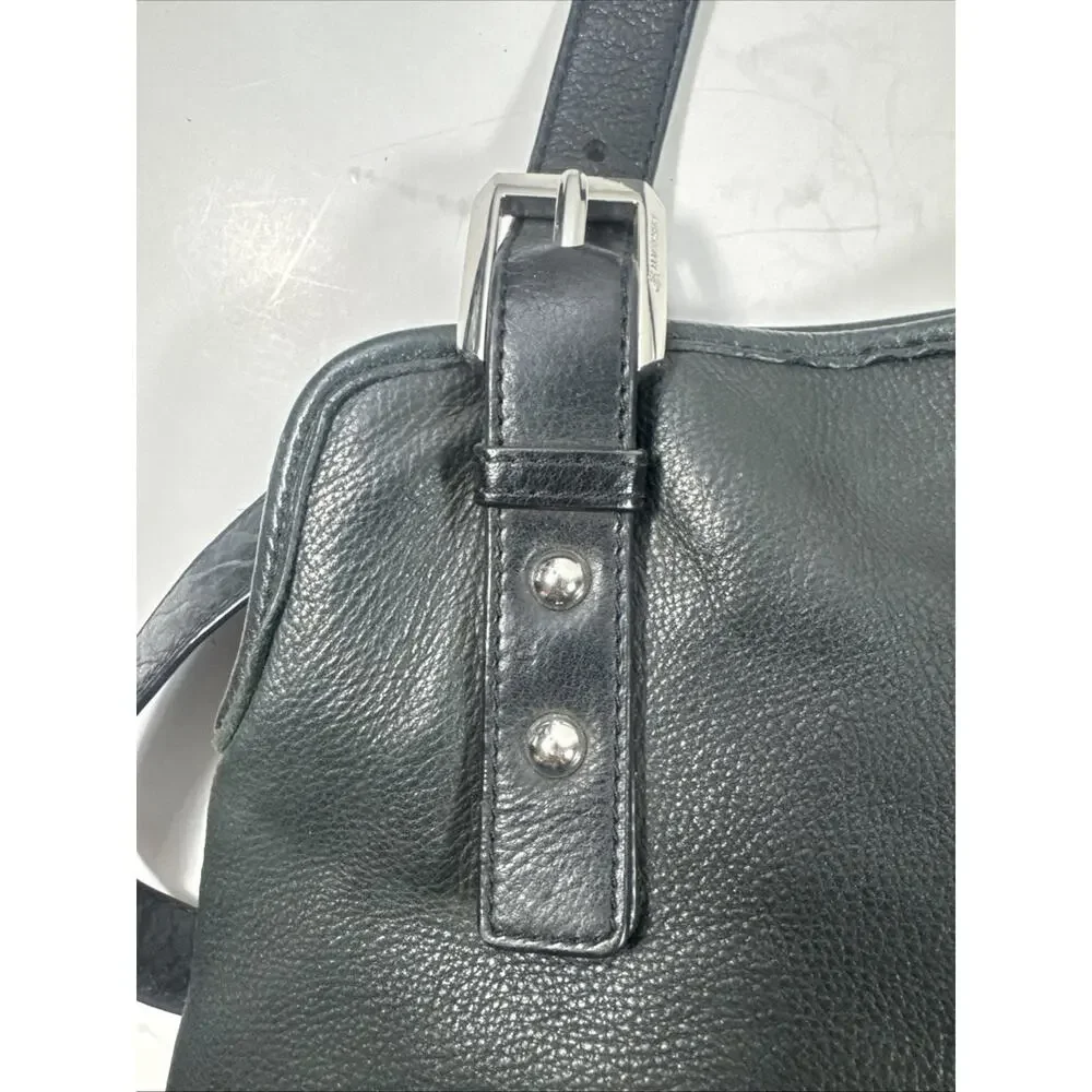 B Makowsky Large Hobo Bag Black Genuine Leather 2 Strap Silver Zipper Studs Moto